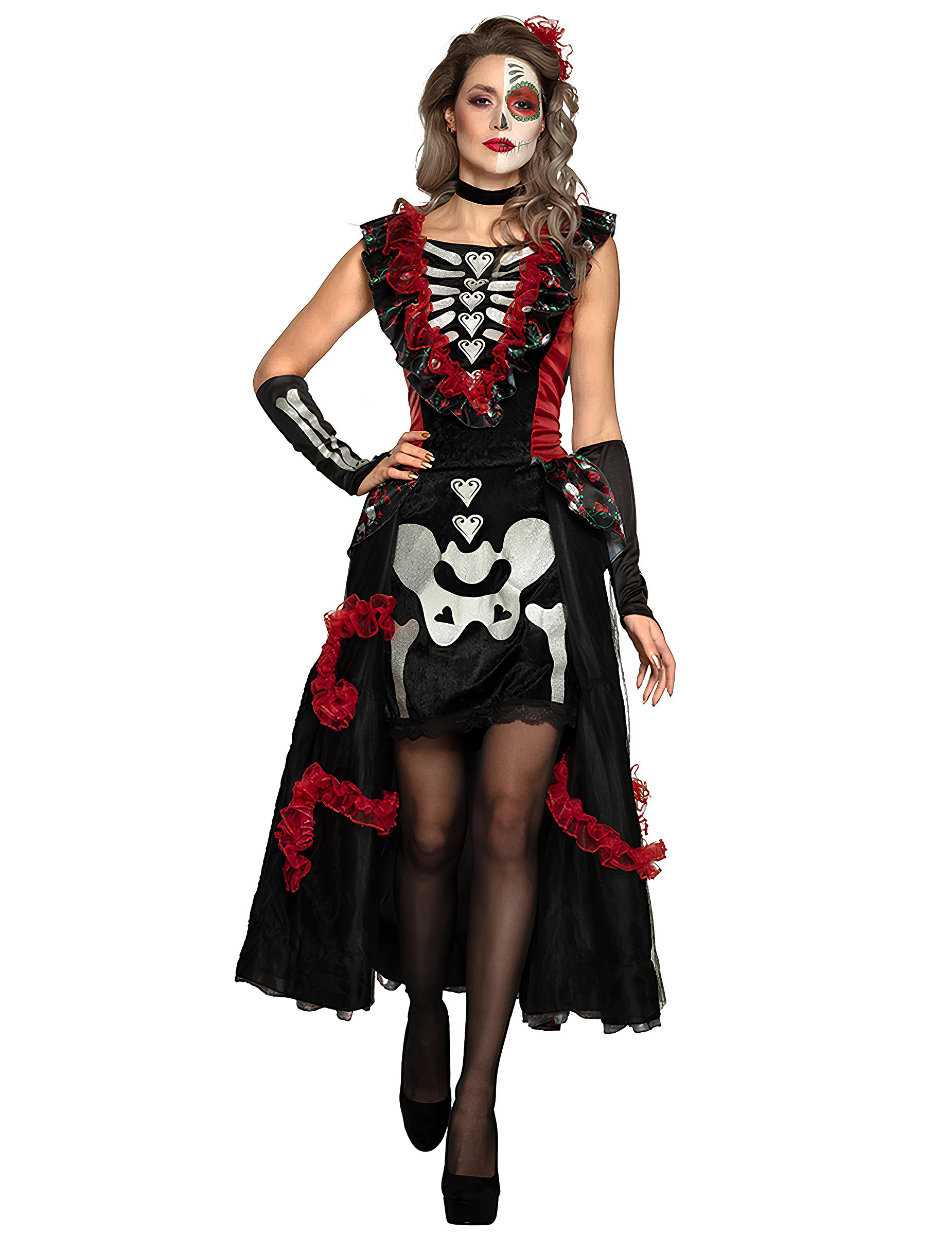Día de los Muertos-Kostüm für Damen Halloweenkostüm schwarz-rot