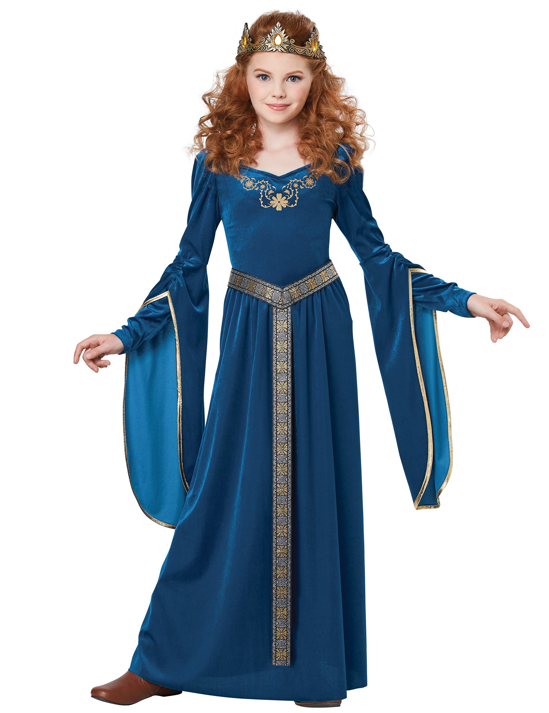 Elegante Mittelalter-Prinzessin Mädchenkostüm blau-goldfarben