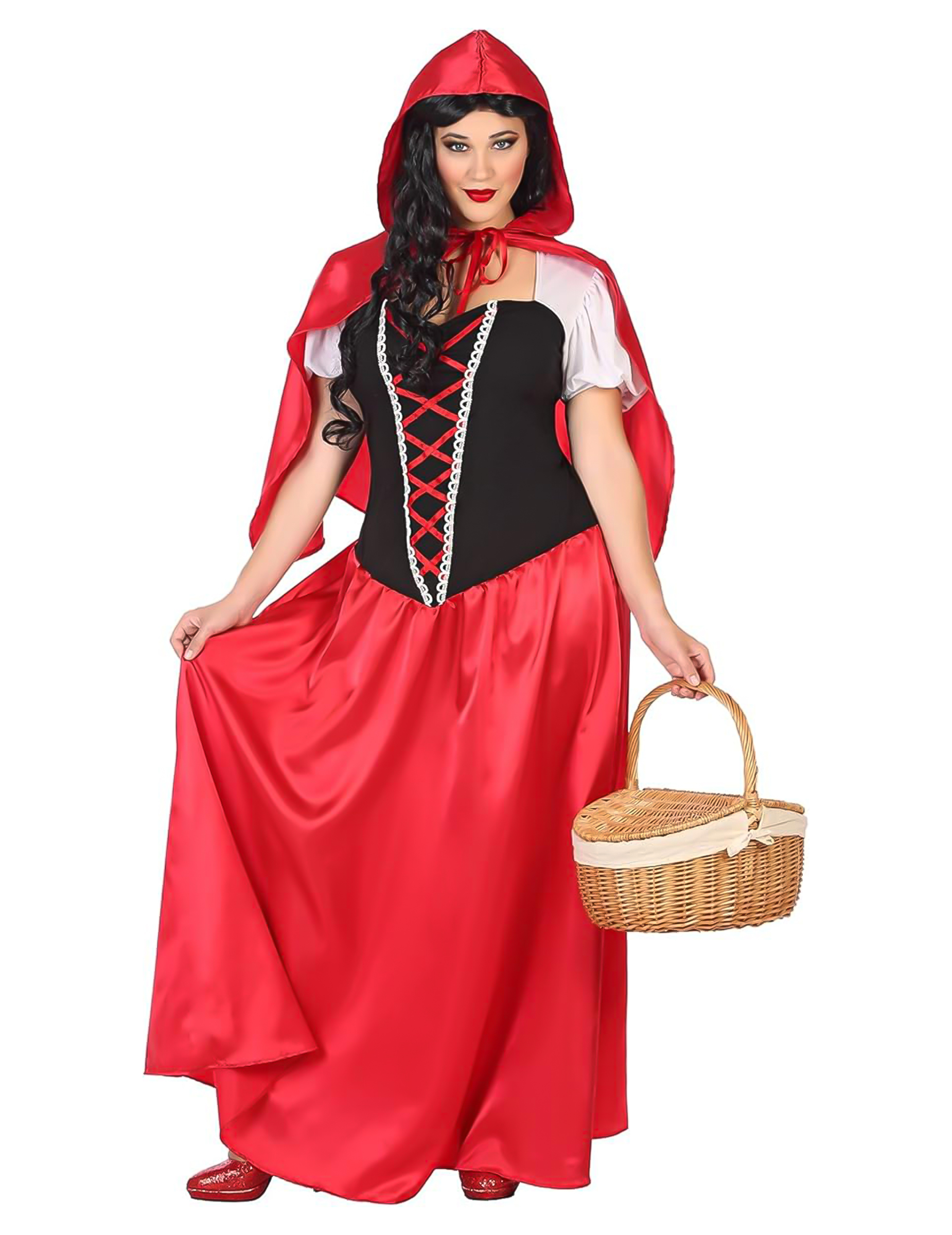 Elegantes Rotkäppchen Kleid Damen Kostüm rot-schwarz-weiss