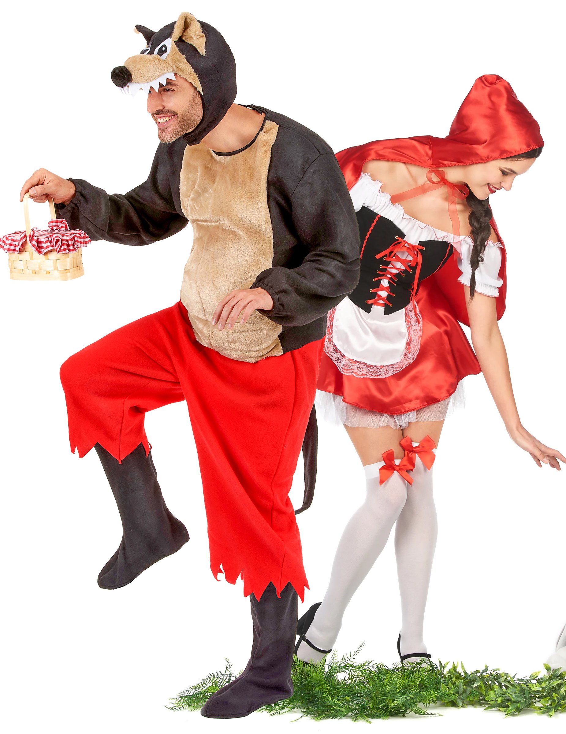 Erwachsenen-Paar-Verkleidung Rotkäppchen und der böse Wolf - rot/weiß/braun