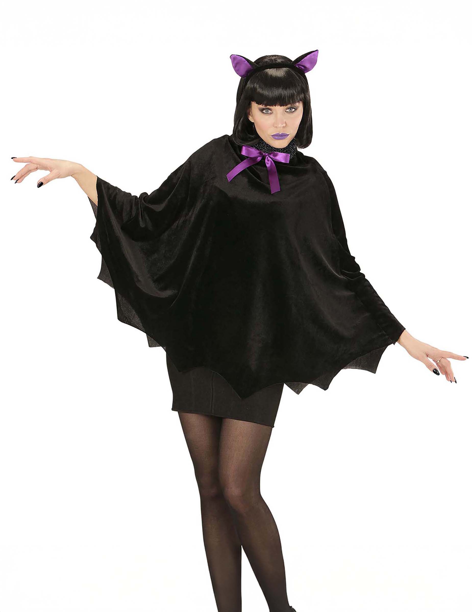 Fledermaus-Poncho für Damen Fledermaus-Kostüm für Halloween schwarz