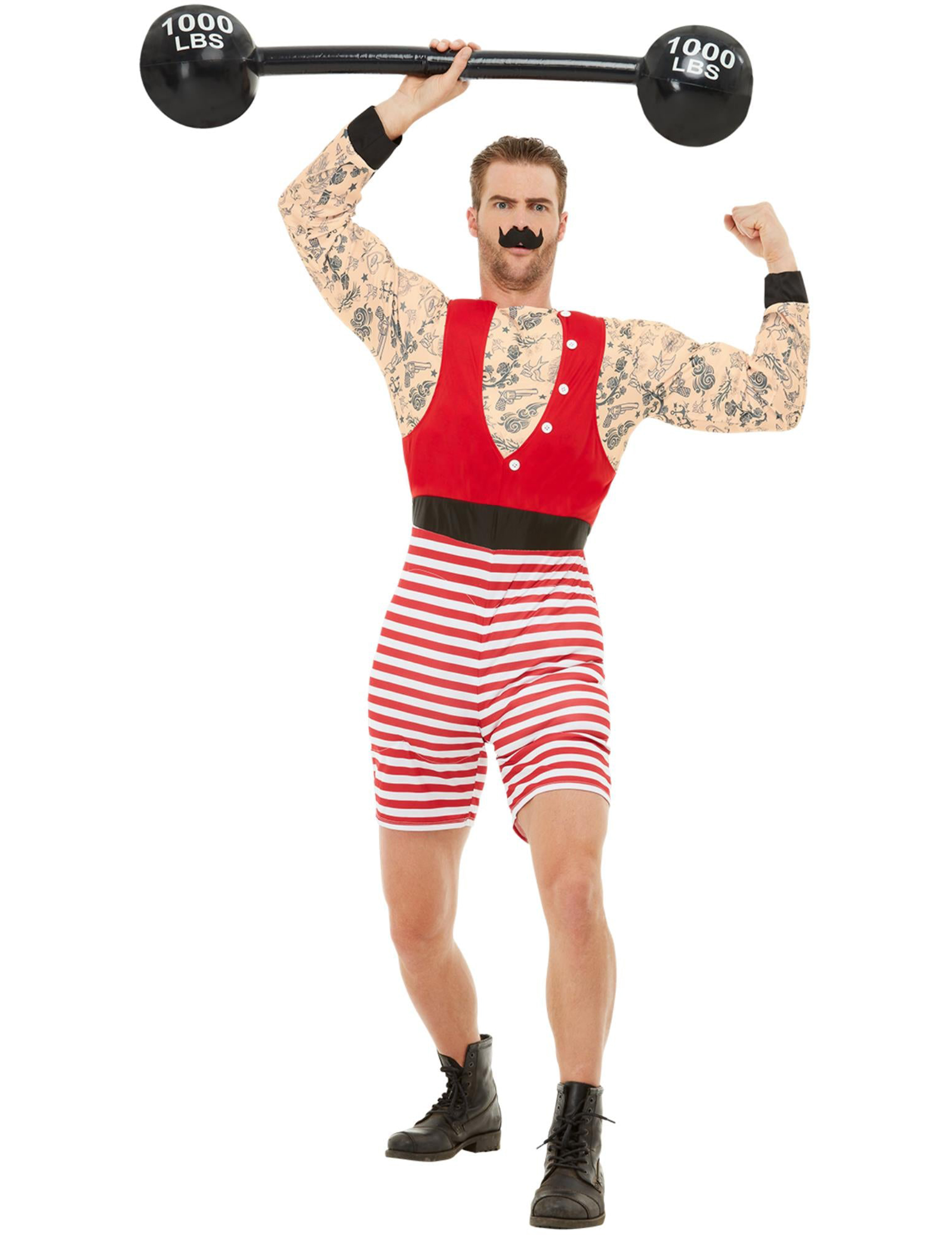 Gewichtheber-Kostüm für Herren tätowiert Zirkus-Kostüm Fasching rot-beige