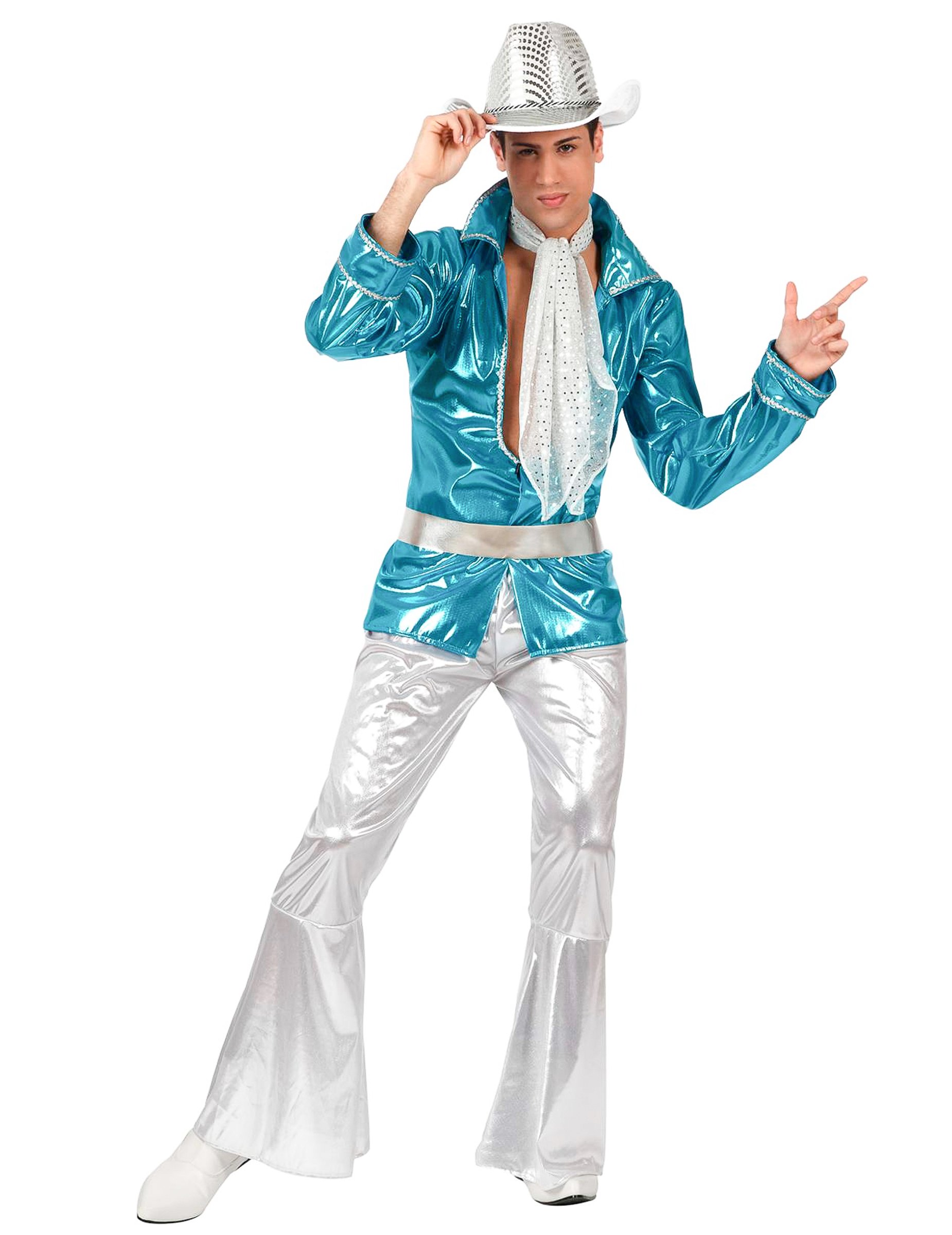 Glitzernder Disco-Pimp Kostüm für Herren blau-silber
