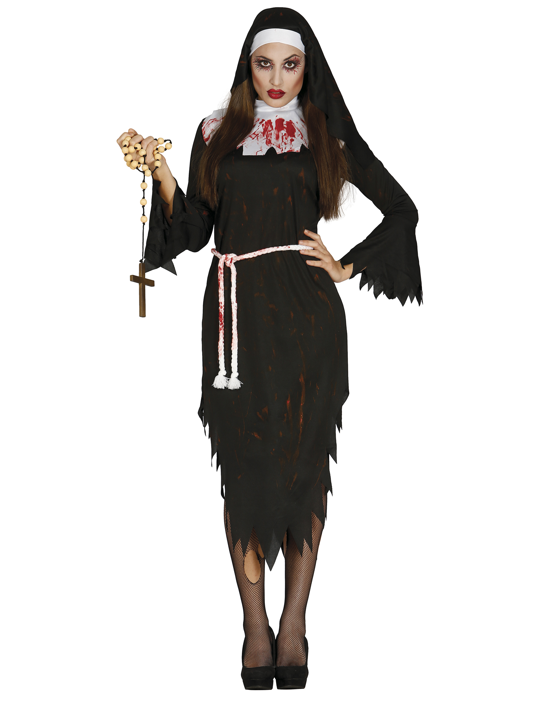 Halloween-Nonnenkostüm Blutige Nonne schwarz-weiss-rot