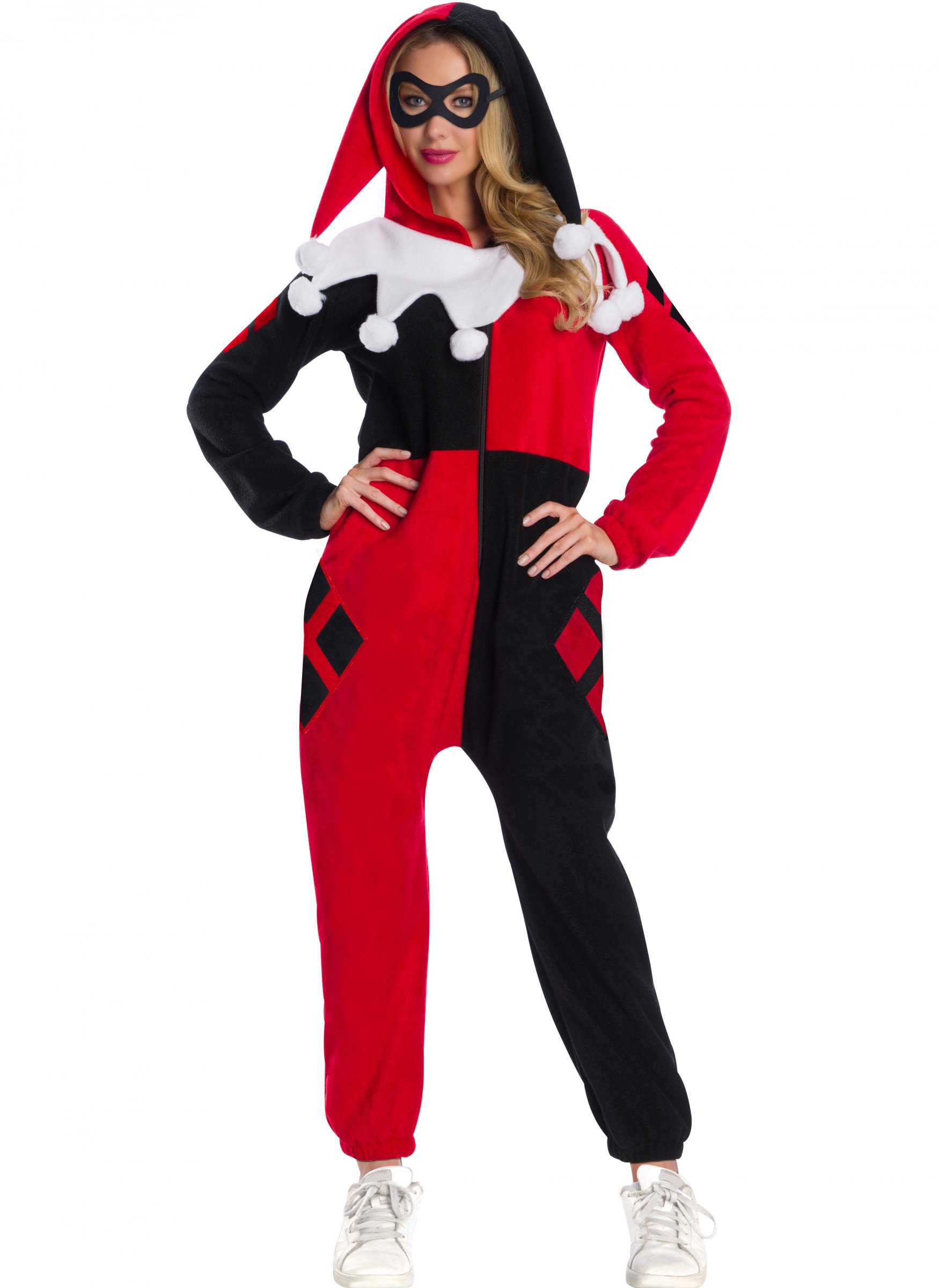 Harley Quinn-Kostüm für Damen Overall Halloweenkostüm rot-schwarz-weiss
