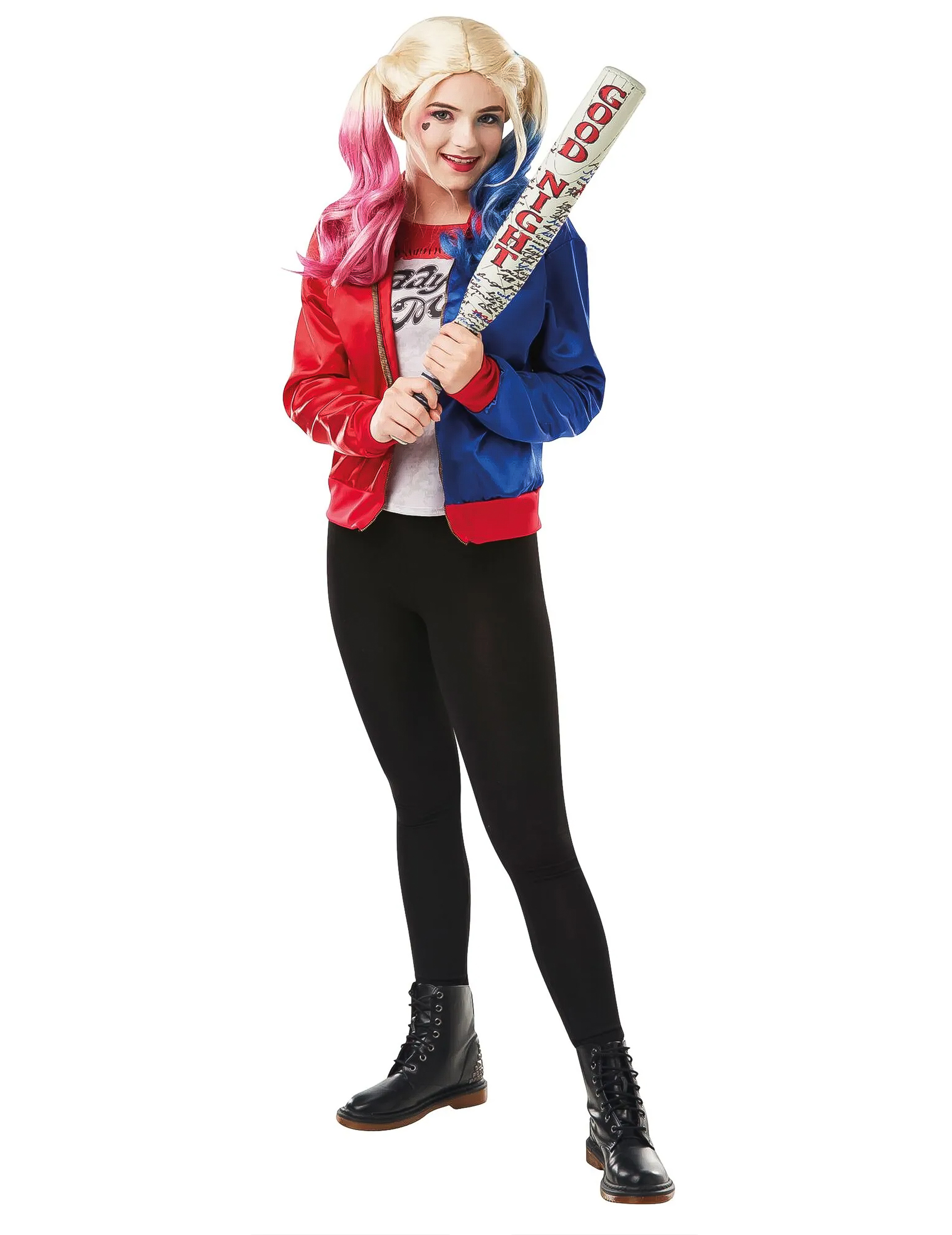 Harley Quinn-Lizenzkostüm für Teenager blau-rot-weiss