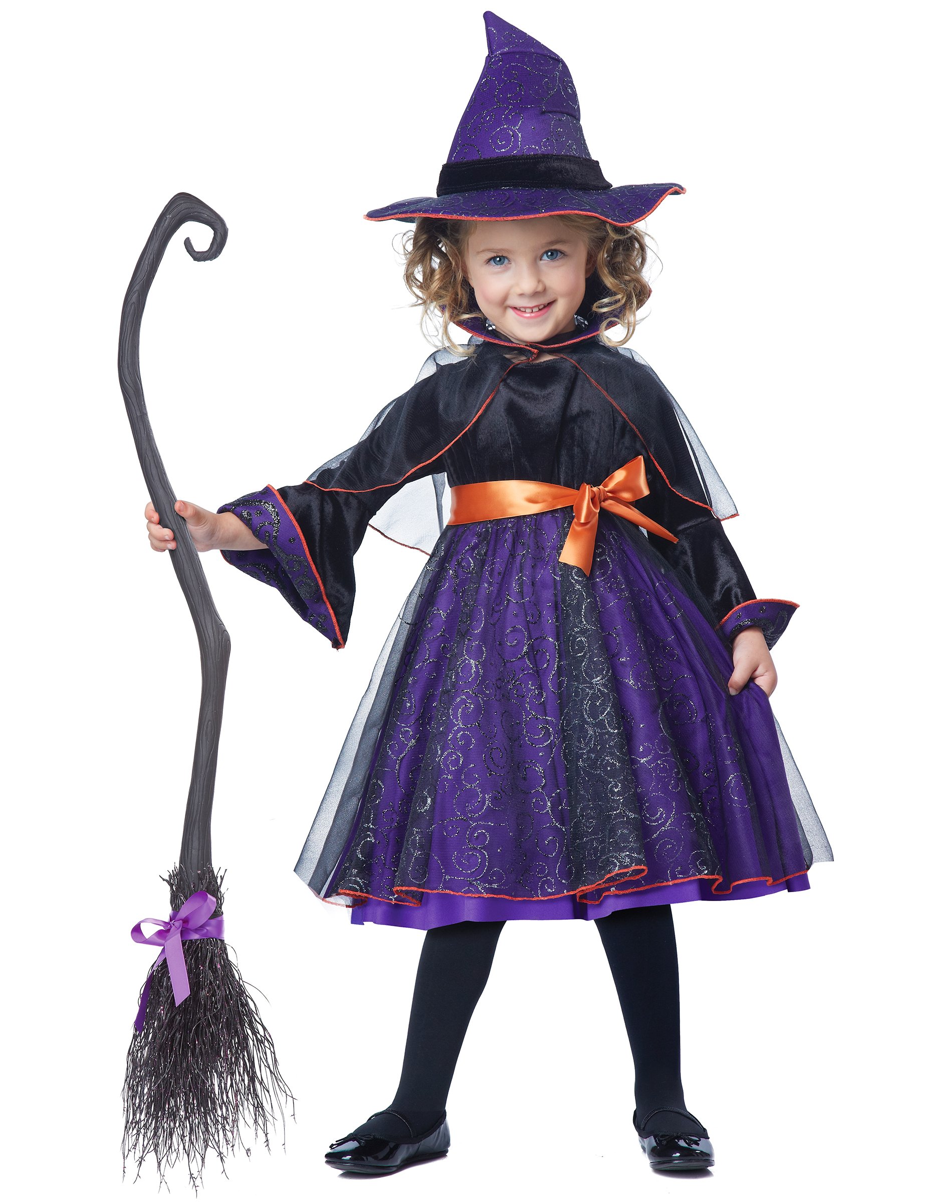 Hexen-Kostüm für Mädchen Abrakadrabra Halloweenkostüm violett-schwarz-orange