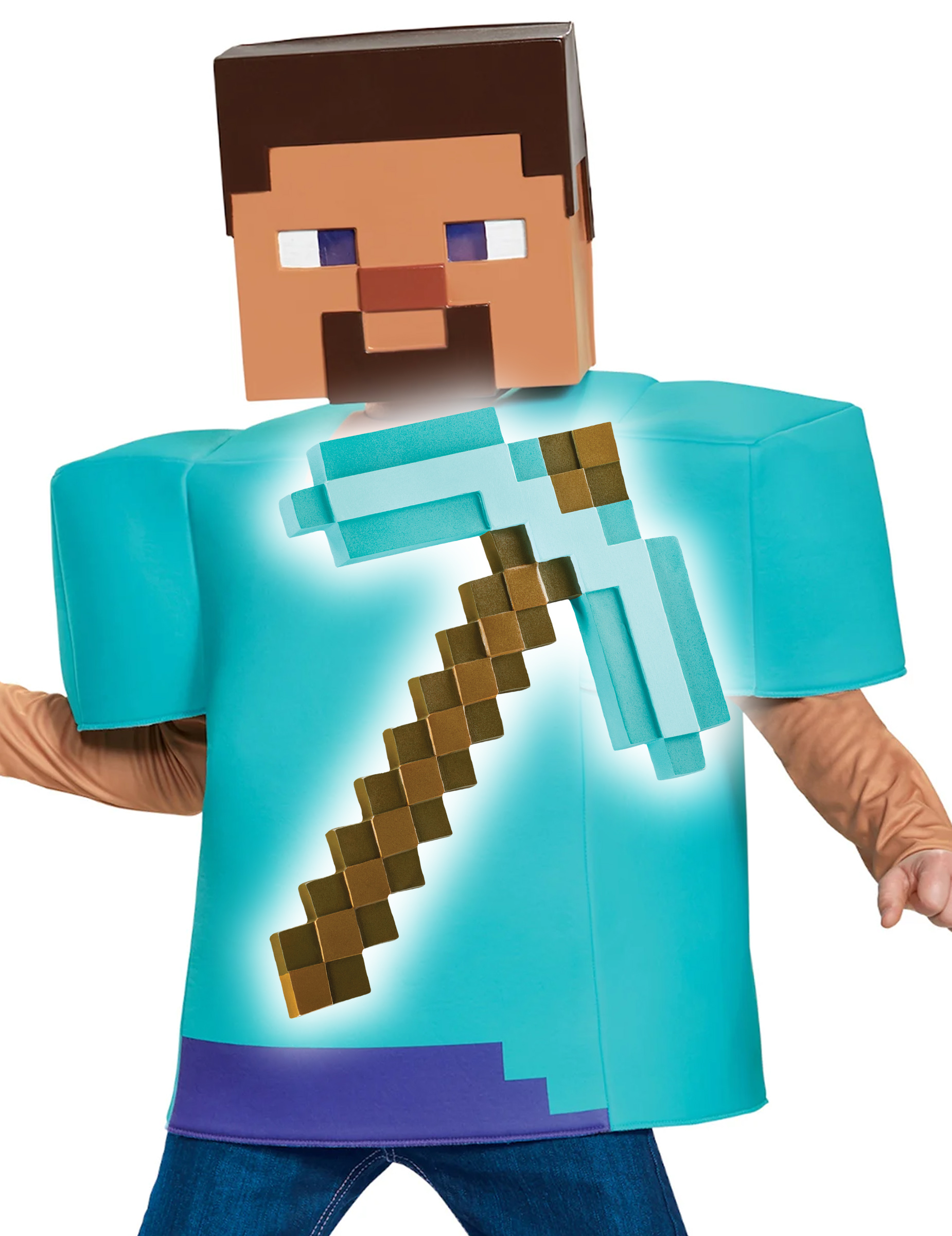 Minecraft Steve Kostümset mit Hacke für Kinder