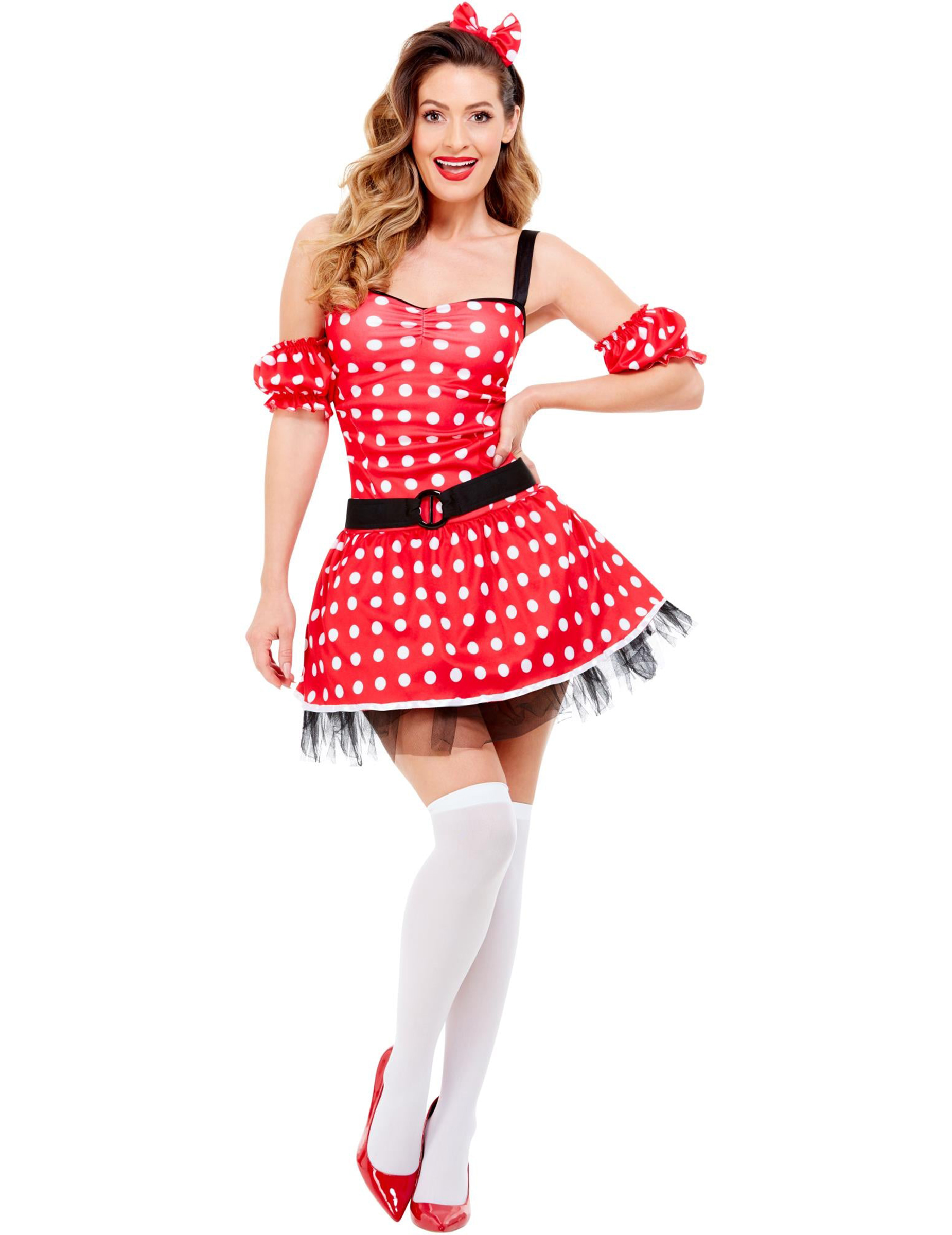 Mäuschen-Kostüm für Damen rot-weiß