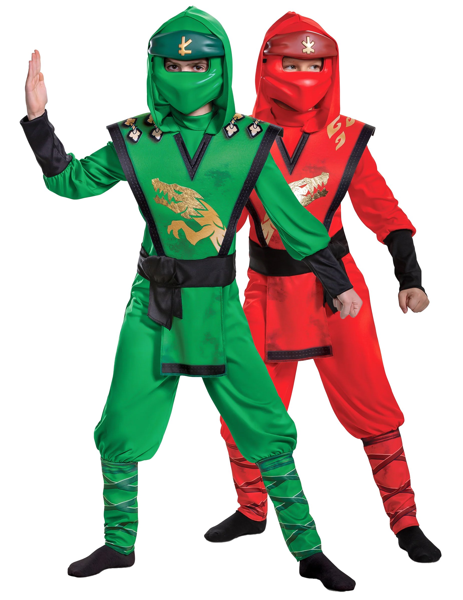 Ninjago Lloyd und Kai Kinderpaarkostüm Lego grün rot