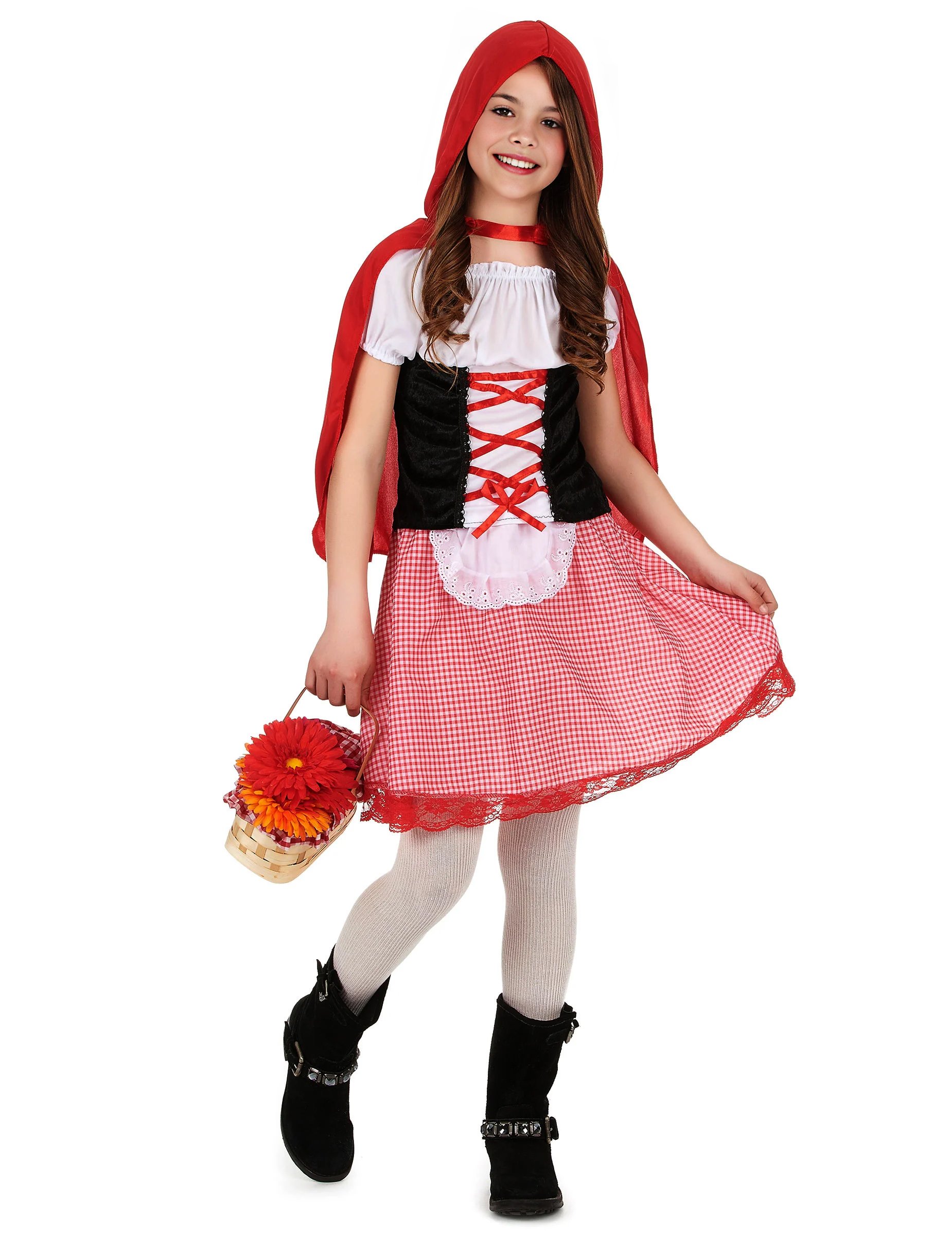 Rotkäppchen Kinderkostüm rot-weiss-schwarz