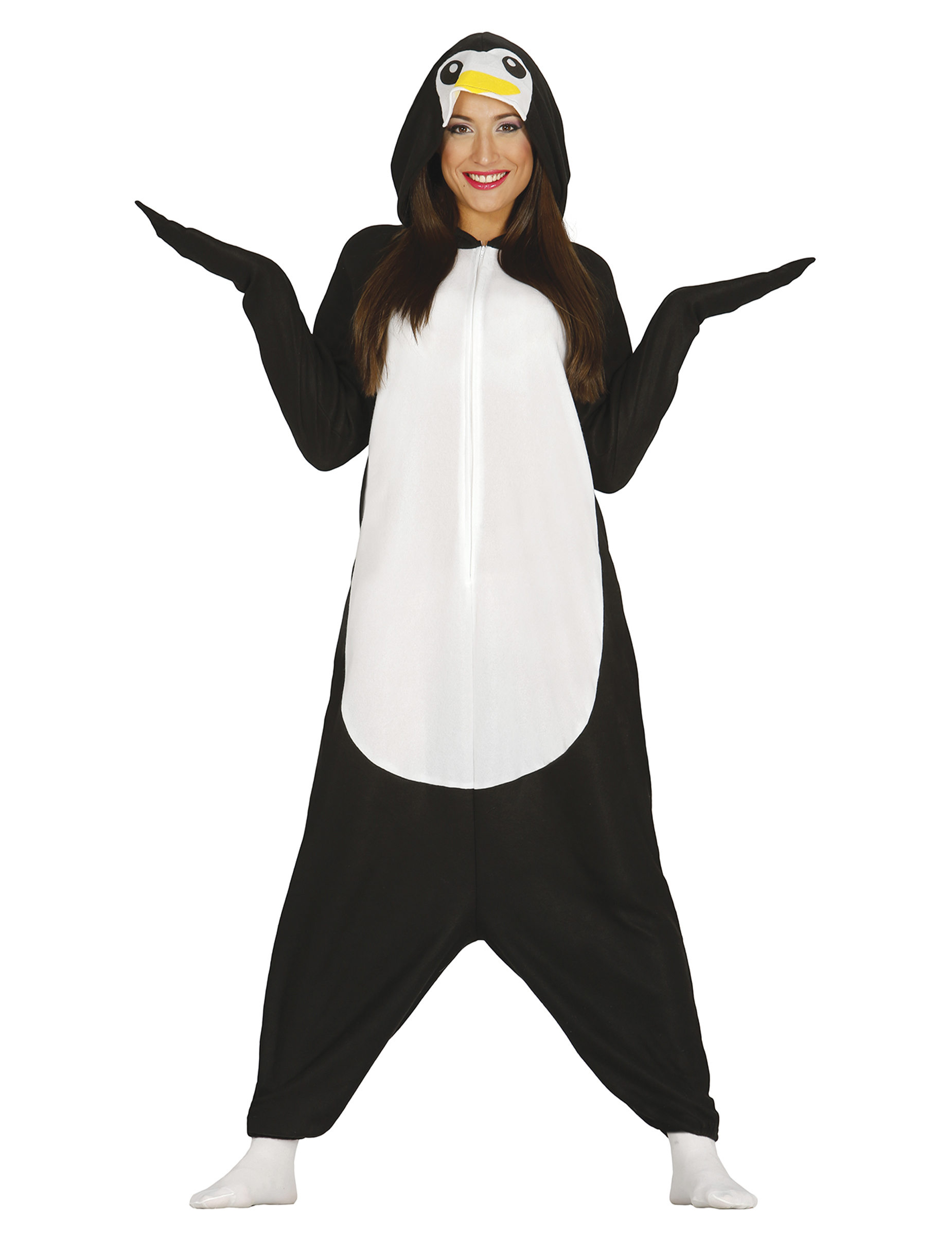 Süßes Pinguin-Kostüm für Erwachsene schwarz-weiss-gelb