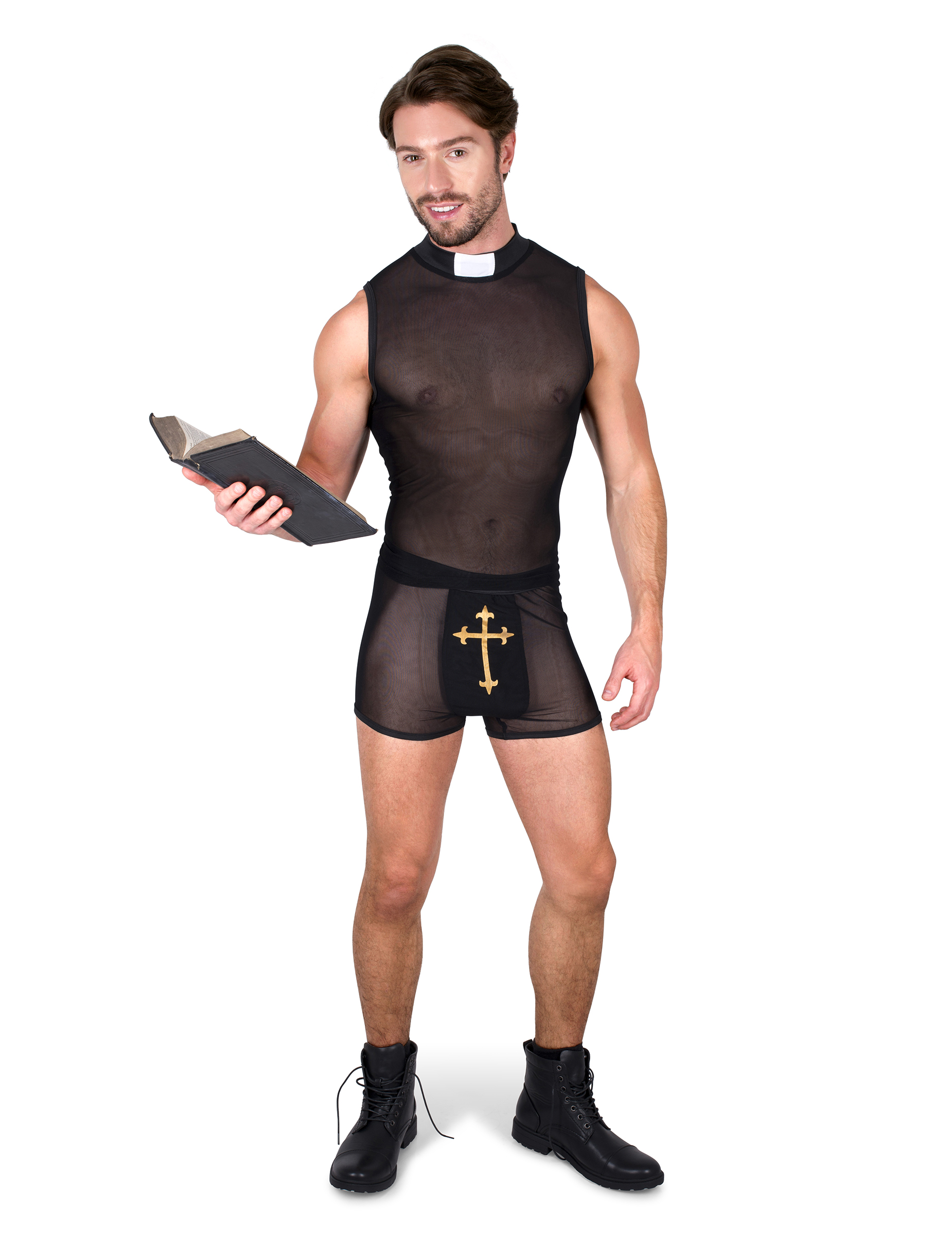 Sexy Herrenkostüm Priester schwarz-gold