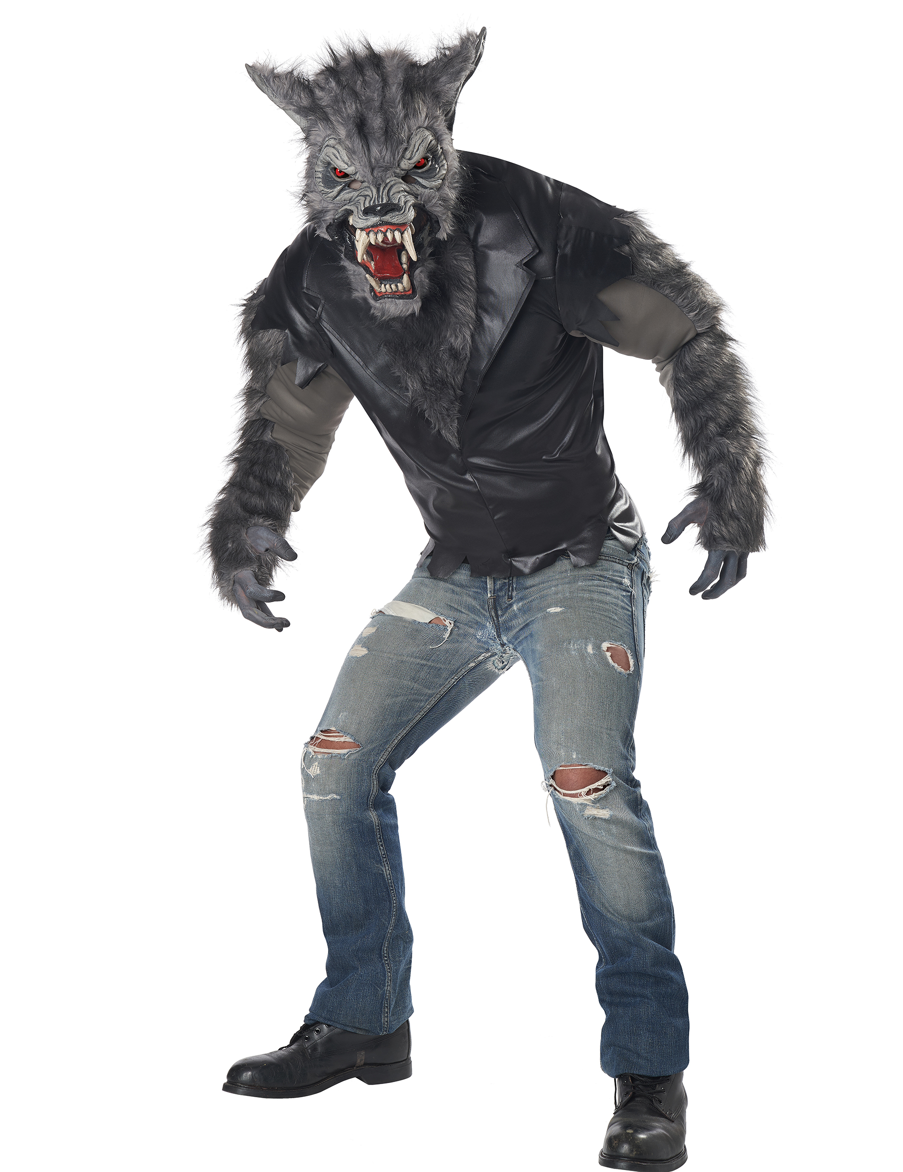 Werwolf-Kostüm für Erwachsene zu Halloween grau-schwarz