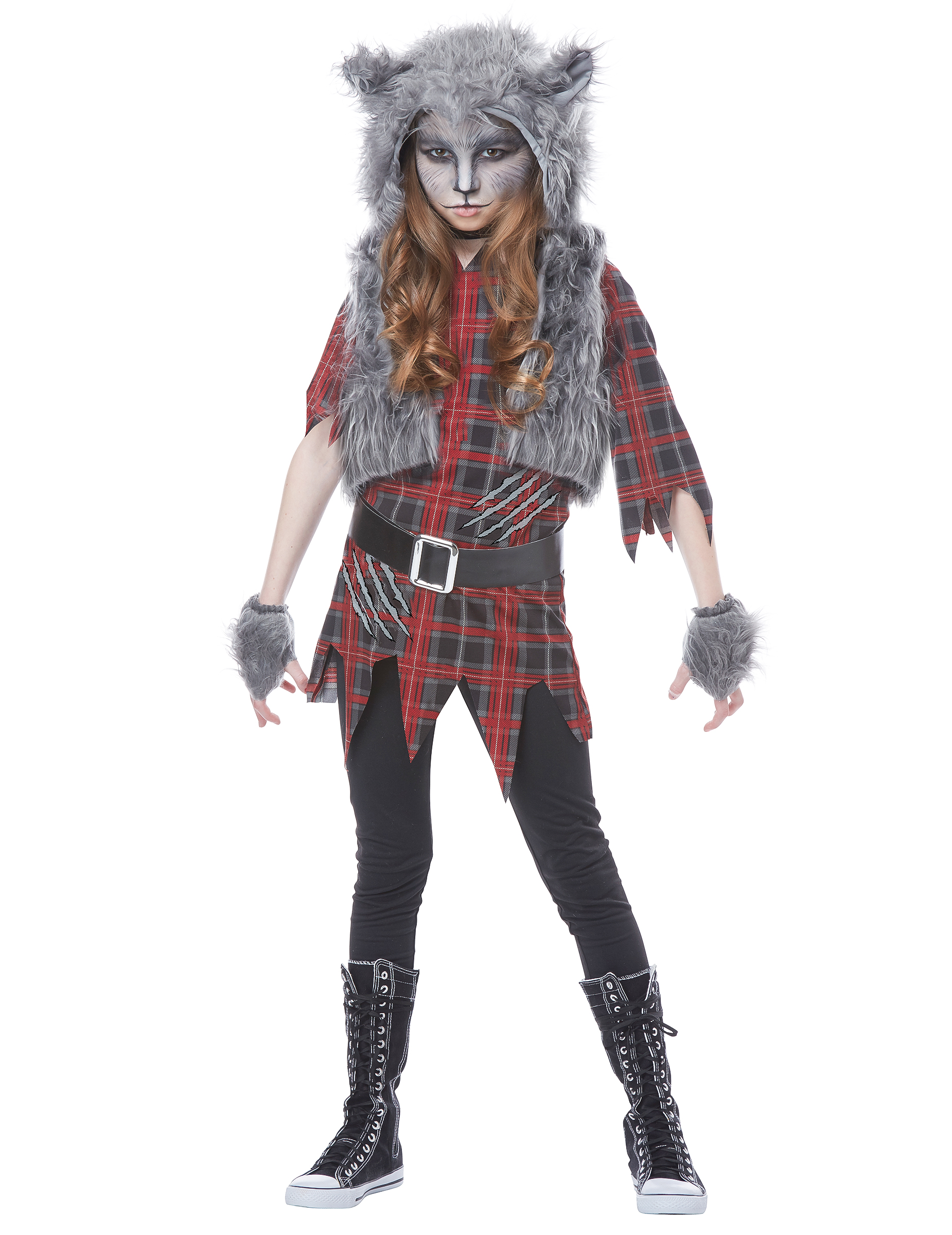 Werwolf-Kostüm für Mädchen Halloween-Kostüm grau-rot