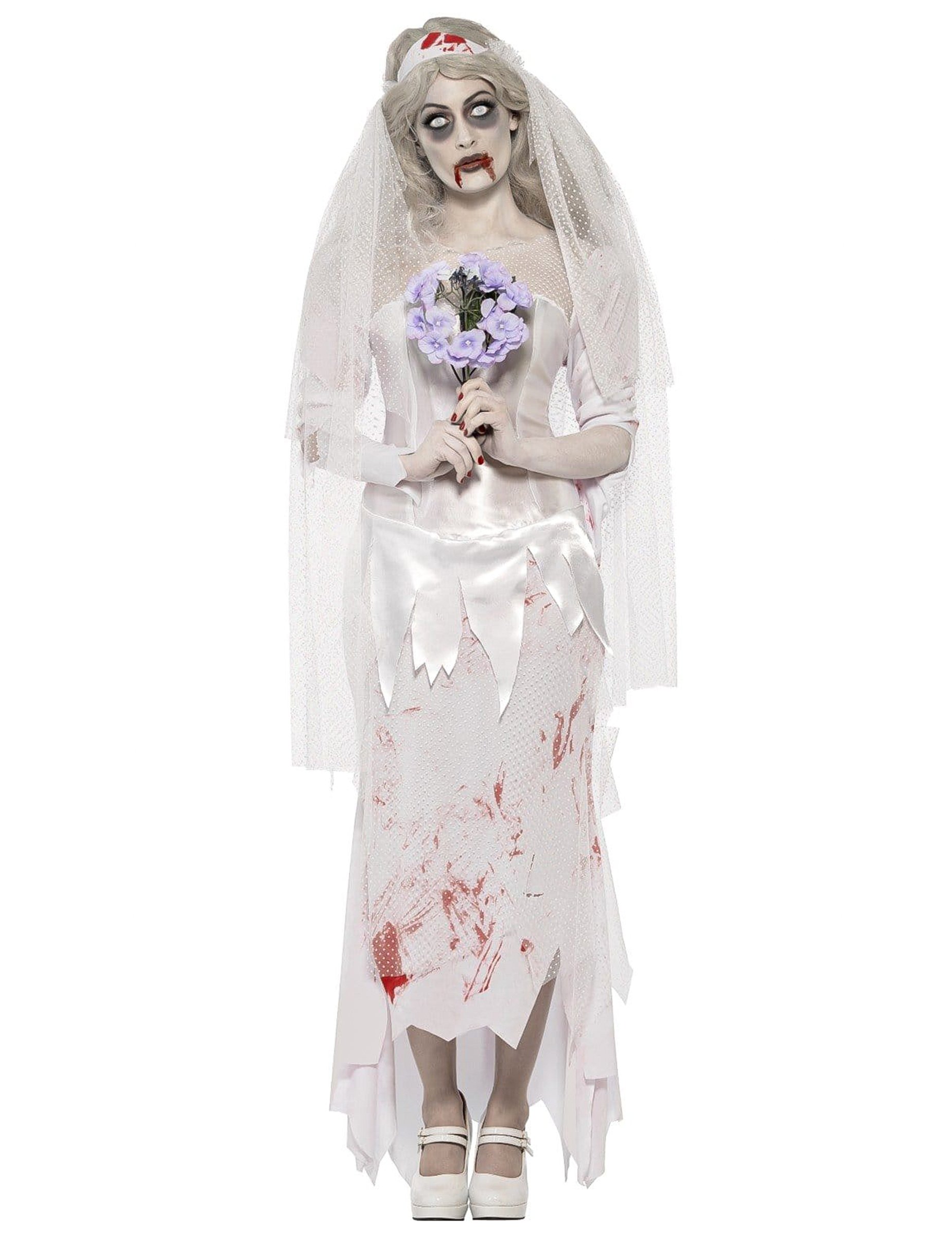 Zombie Braut Halloween Damenkostüm weiss-rot