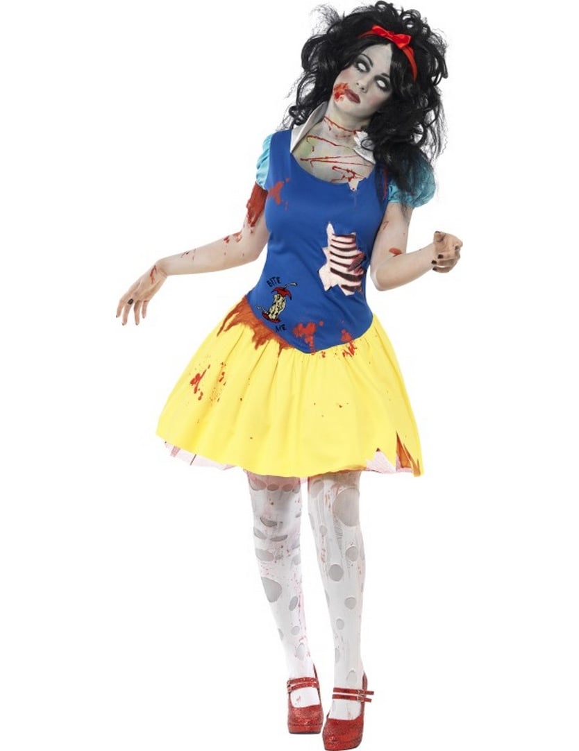 Zombie Schneewittchen Halloween Damenkostüm blau-gelb-rot