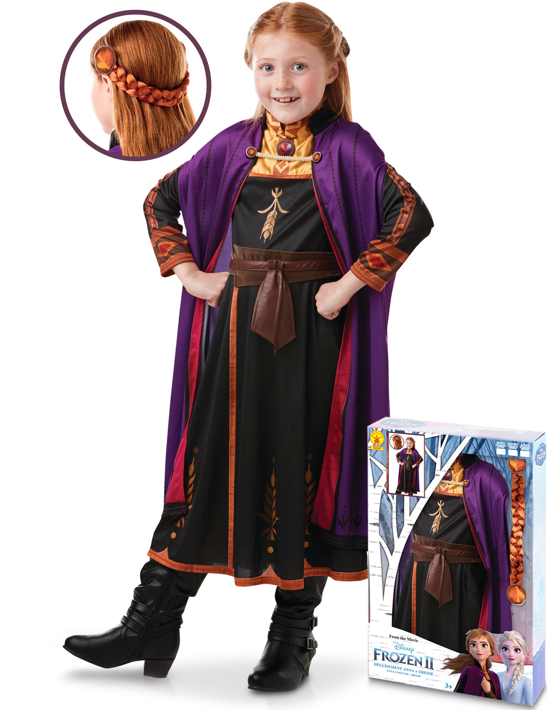 Anna-Kostüm für Mädchen mit Zopf Frozen 2 Faschingskostüm bunt