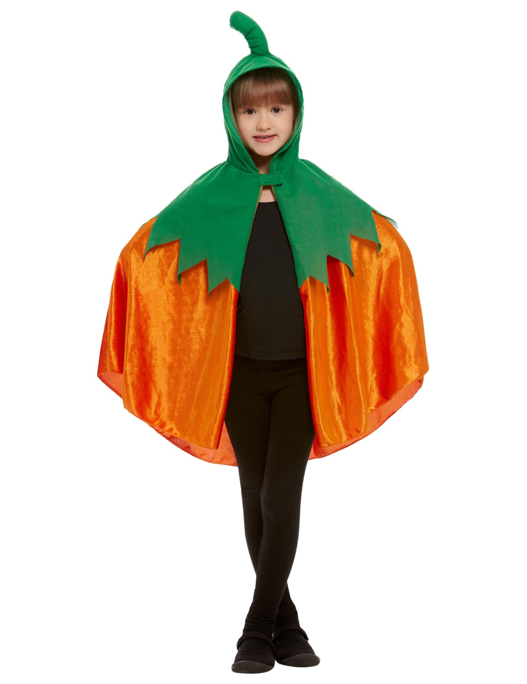 Niedlicher Kürbis-Umhang für Kinder Halloween-Cape orange-grün