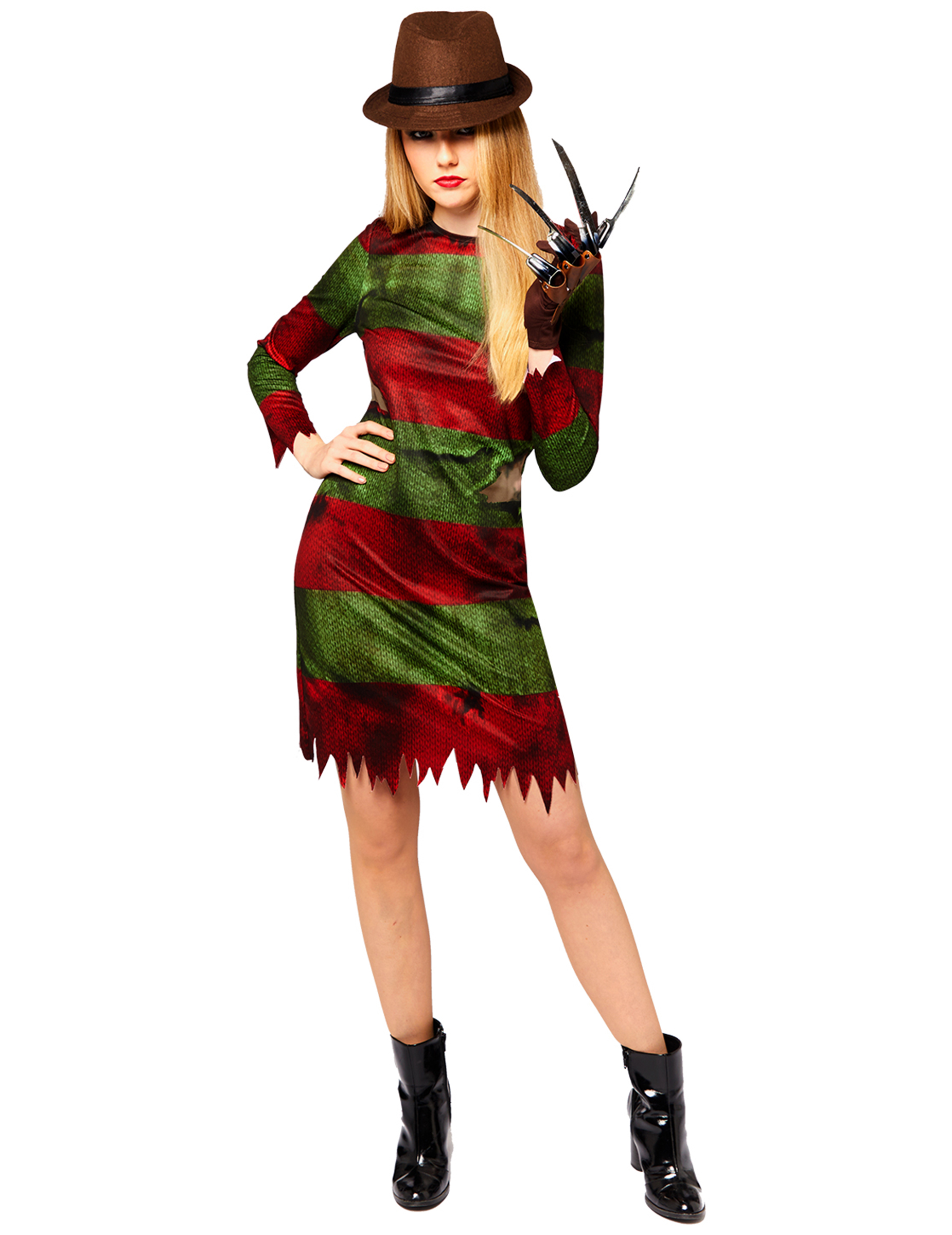 Freddy Krueger Kostüm Damen Nightmare Horror Kleid Klauen